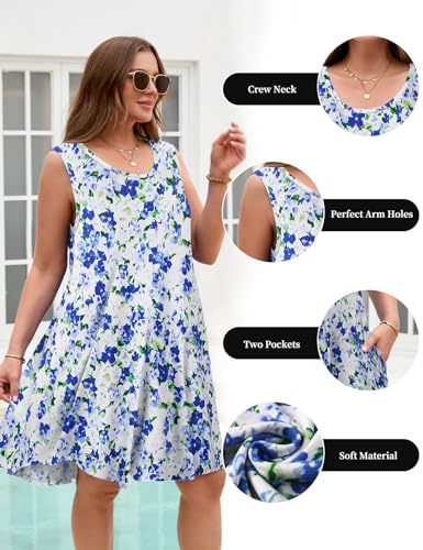 Image of JollieLovin Women Plus Size Curvy Summer Tank Sun Dresses Sleeveless Causal T-Shirt Dress Beach Swing Cover up(L-5X)