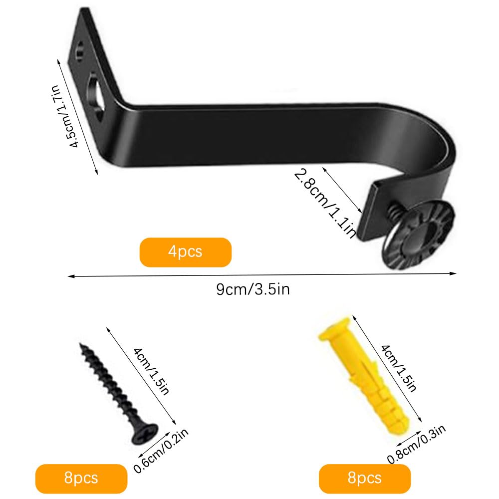 Support De Tringle à Rideau Réglable - Lot De 4, Noir, Pour Tringles Jusqu'à 2.5cm