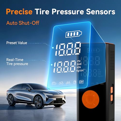Corded/Cordless Tyre Inflator Portable Air Compressor 12V DC, 150PSI 6000mAh Long-Lasting Battery Electric Air Pump with Digital Display & Dual LED Light for Car, Motorcycle, Bike, Ball & DIY — view 3