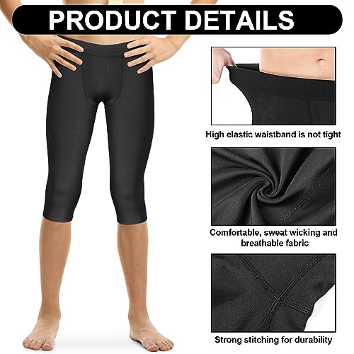 3 Pcs 3/4 Boys Compression Leggings Youth Basketball Quick Dry Base Layer Athletic Tights for Sports Workout Running2