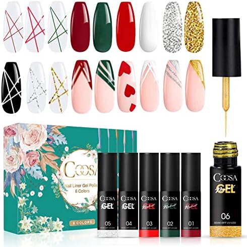 Gel Polish Nail Art Gel Liner Painted Set - Painting Drawing UV LED Nail Art in Gel Pens Soak Off Manicure Salon DIY at Home 6PCS 5ML Christmas with Box for Gift【 Mini】