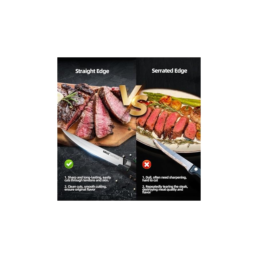 AMSZL 5.5" Steak Knives set of 4, 9Cr18MoV Clad Steel Core Forged Straight Edge Steak Knife - Pakka Handle - Gift Box