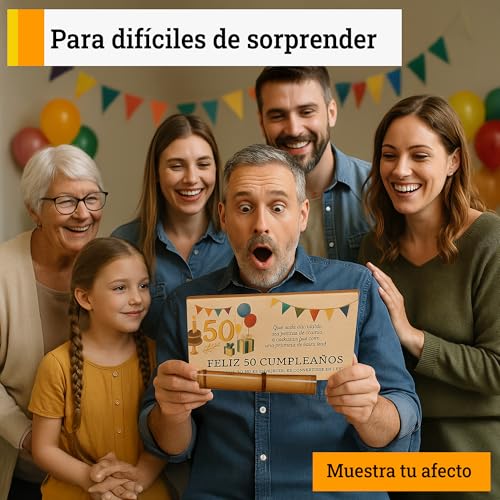 Überraschungsgeschenkkarte - 50 Geburtstag Mann, Geschenke zum 50. Geburtstag Frau - Originelles Geschenk aus Holz mit Tube zum Überraschen mit Gutscheinen, Eintrittskarten oder Nachrichten