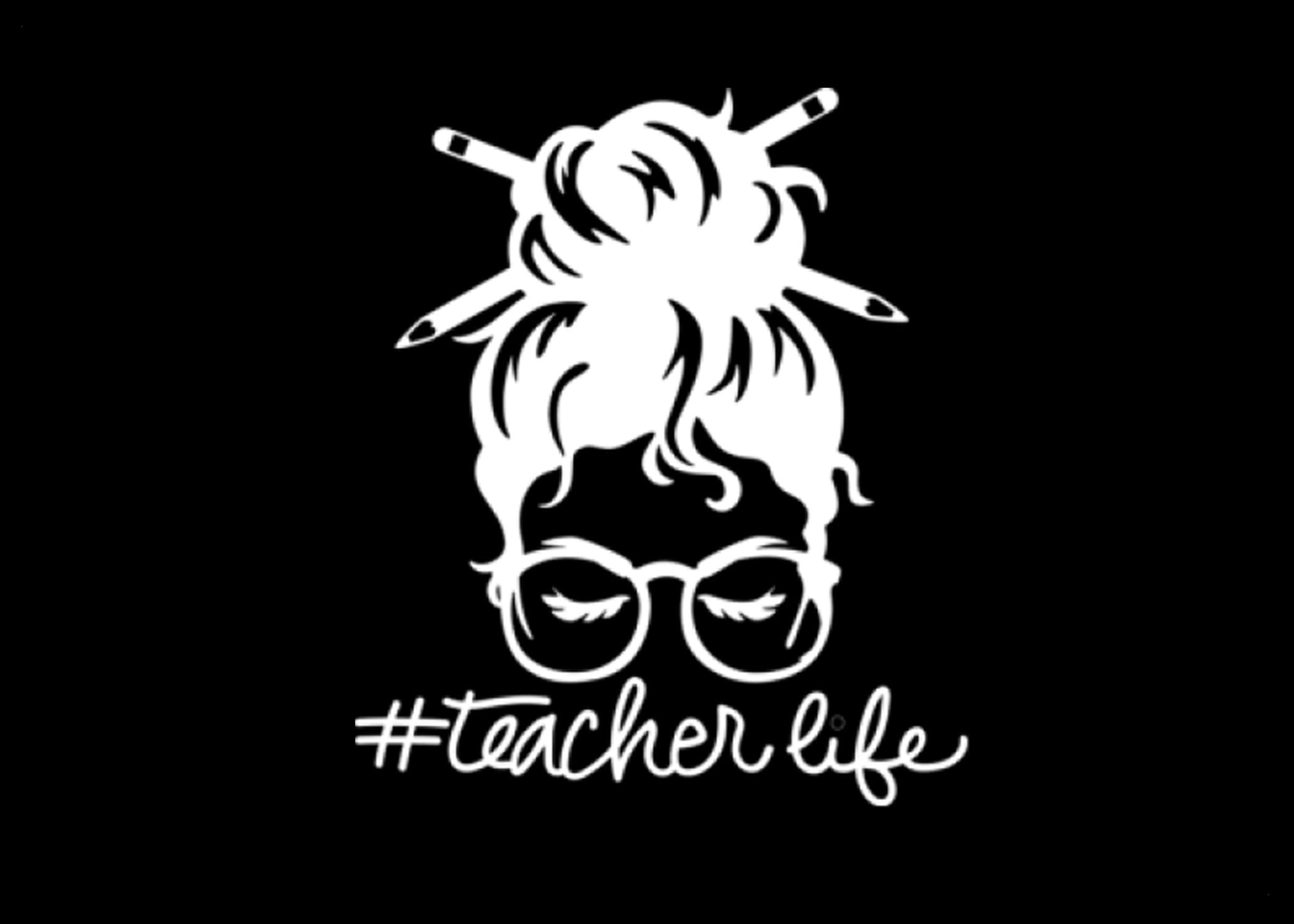 #TeacherLife Vinyl Decal | White | Made in USA by Foxtail Decals | for Car Windows, Tablets, Laptops, Water Bottles, etc. | 4.5 x 4.0 inch
