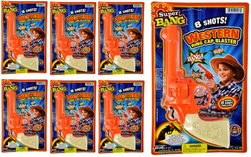 JA-RU Cap Gun Revolver (6 Toy Guns) Cap Gun Ammo 8 Shot Ring. Fake Gun Pistol Toy for Kids. Western Cowboy Toys & Prop Guns. Outdoor Shooter Games. Bulk Play Set. 913-6p