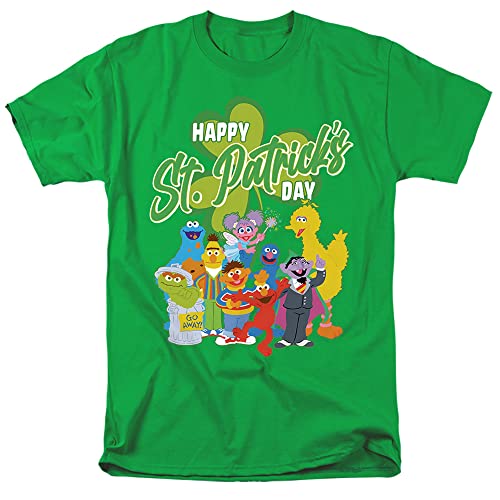 Popfunk Camiseta clásica de Bob Esponja cantando Patricio unisex para adultos, Monstruo de galletas de Elmo Big Bird del Día de San Patricio, X-Large