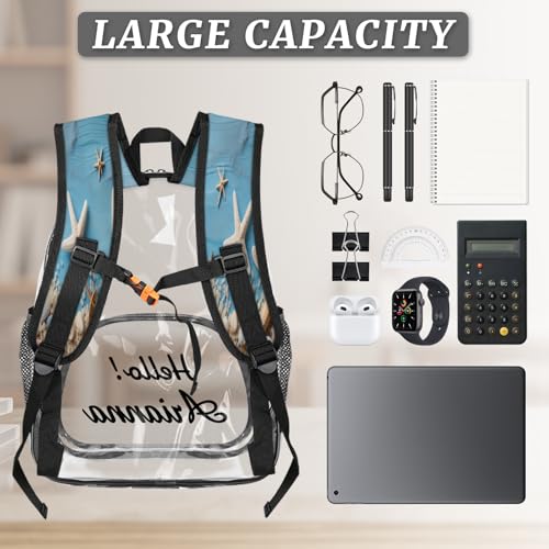 Ocean Theme Personalized Large Clear Backpack Heavy Duty for Stadium Approved Custom Beach Ocean Starfish Seashell PVC Transparent Backpack with Name See Through Bag for Concerts3