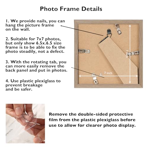 Image of JCJMY 7x7 Picture Frame for Wall Hanging or Tabletop, Wall Mounting Horizontally or Vertically, 7 x 7 Square Wall Gallery Poster Photo Frame with Shatter Resistant Plexiglass, Rustic Brown