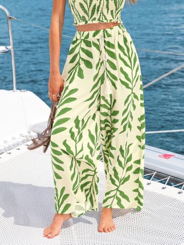 Image of CUPSHE Women's Wide Leg Beach Pants - Tropical Floral with Pockets Plus Size Casual Flowy Vacation Bottoms