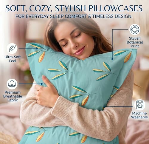 Image of VAS COLLECTIONS Cotton Pillow Cover Set of 2 (17x27 Inches) | Ultra Soft Breathable Pillow Cases for Bed | Skin Friendly, Fade Resistant & Comfortable Pillow Covers for Bedroom Decor (Light Green)