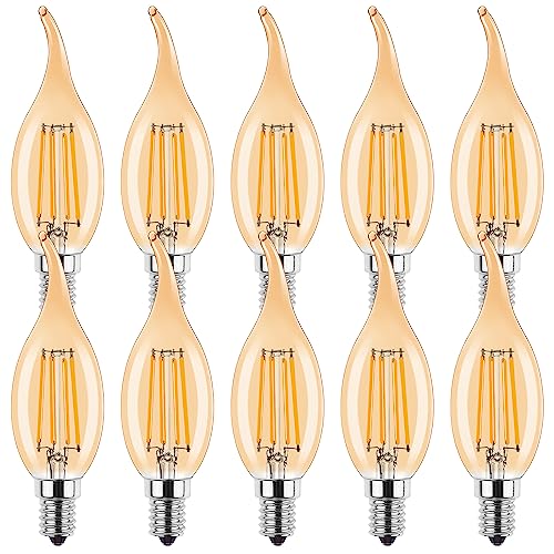 ProCrus E14 LED Candle Light Bulb,4W LED Light Bulbs for Chandelier,C35 Small Edison Screw Candelabra SES LED Bulb,2700K Warm White,Equivalent 35 Watt,350LM,Not Dimmable,Amber,Pack of 10