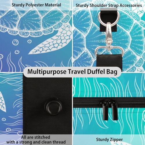 Travel Duffel Bag, Ocean Boho Turtle Sports Tote Gym Foldable Weekender Workout Bags Carry-on Luggage With Handle, Overnight Shoulder Bag for Women Men3