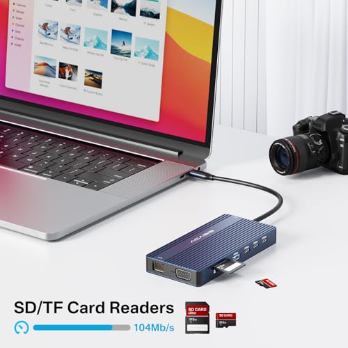 14 in 1 USB C Docking Station Dual HDMI Monitor, Laptop Docking Station Triple Display, 2*4K60 HDMI, 1080p VGA, Ethernet, 3 USBC 10Gbps,100W PD, SD/TF 3.0, Audio - For MacBook, Dell, Lenovo, Surface - Thumbnail 7