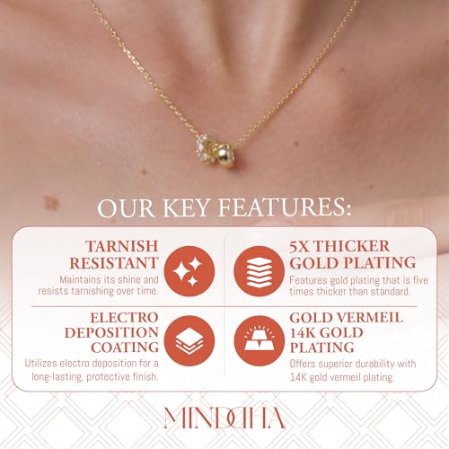 MINDDHA 18K/14K White/Yellow Gold Plated Cubic Zirconia Rondelle Pendant Necklace | 8mm Diameter Two-Toned Dainty CZ Gold Pendant Necklaces for Women | Adjustable 15"-18" Sliding Chain + 3" Extender3