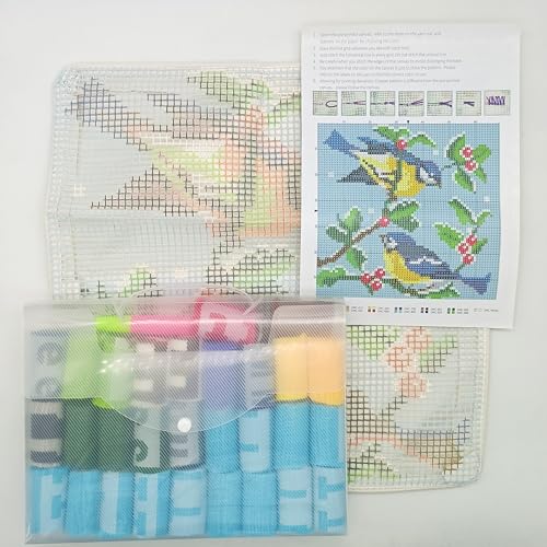 Image of Howie's Latch Hook Kit, DIY Birds Pillow Crochet Yarn Kits for Adults, Color Preprinted Pattern Embroidery Sofa Cushion Cover (Birds, 16.93 x 16.93 inch)