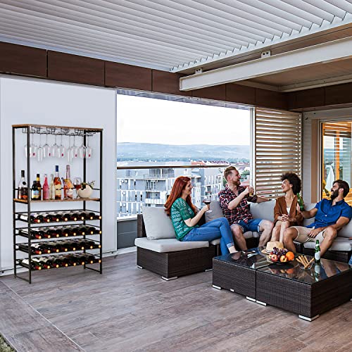 6-Tier Industrial Freestanding Wine Rack With Glass Holder & Wine Storage, Wine Bakers Rack, Multi-Function Coffee Home Bar Furniture For Kitchen Dining Room,55" Tall Rustic Brown #TOP1