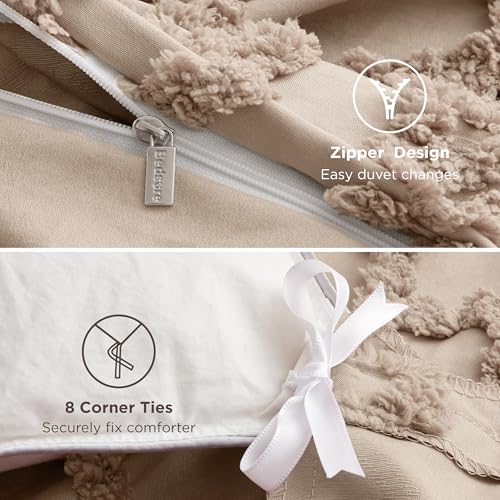 Image of Bedsure Boho Duvet Cover Queen Size, Soft & Comfortable Elegant Design Boho Bedding for Decoration, Machine Washable Comforter Cover for All Seasons,Includes 1 Duvet Cover & 2 Pillow Shams,Khaki
