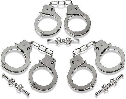 ArtCreativity Paquete de 3 esposas de metal para niños con llaves, accesorios de disfraces, recuerdos de fiesta, puños de juguete de simulación,