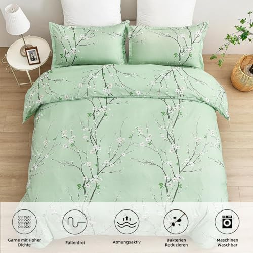 Freyamy Bettwäsche 220x240 Blumen Grün Blütenzweig Aesthetic Bettwäsche Set – Ansicht 3