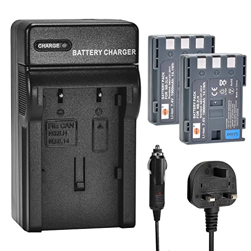 DSTE 2PCS NB-2LH NB-2L (1900mAh/7.4V) Battery and Charger Kit Compatible with Canon PowerShot G9, S40, VIXIA HF R11, HV40, DC320, 400D