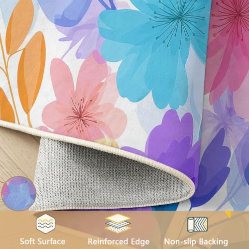 Alfombra de baño floral de pelo ras con diseño botánico pintado para interiores elegantes 6