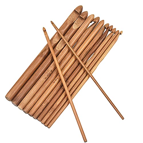12PZ Set de Agujas de Tejer Punto Agujas Ganchillo Bambú, Set de Ganchillos Crochet Ganchillos Crochet Kit Set Agujas de Bambú Agujas de Punto de Madera para le Tissage Adultos Principiantes, 3 a 10mm