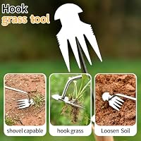 GANCHUN Weed Puller Tool，2024 New Garden Weeder Tool Stainless Steel Hand Weeder Tool,4 Teethes Dual Purpose Weed Remover Tool Weeding Tools for Gardening (Rubber Handle) — image 5