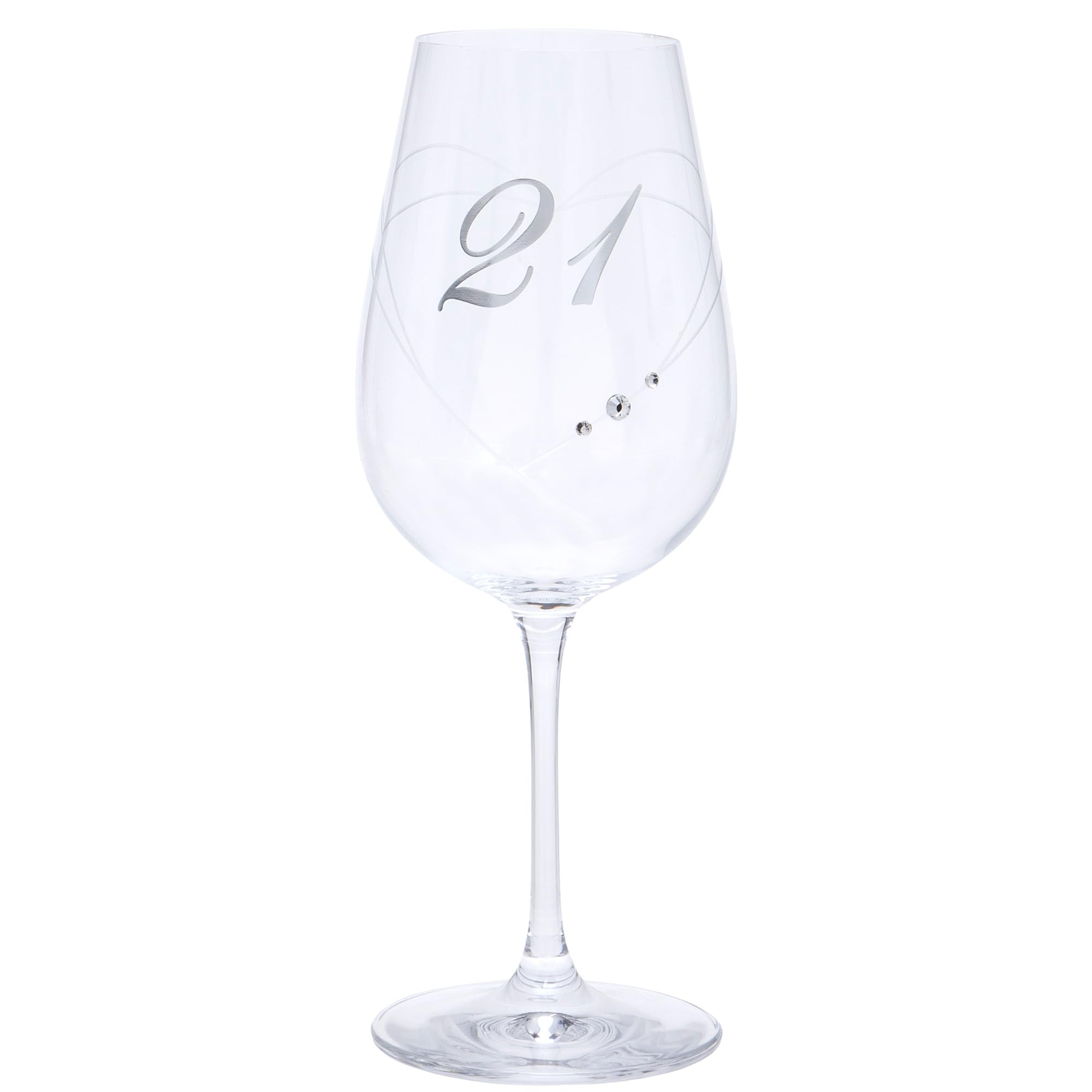 21st Birthday Wine Glass with Etched Heart and Diamante Detailing, 550ml, Gift Boxed