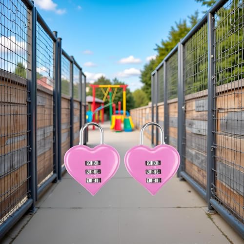 Image of 2Pcs Pink Combination Lock, Heart Shape 3 Digital Password Padlock, Mini Outdoor Combo Gate Lock for School Gym Locker, Fence Gate, Toolbox, Employee Hasp Locker Combination Padlocks Hardware