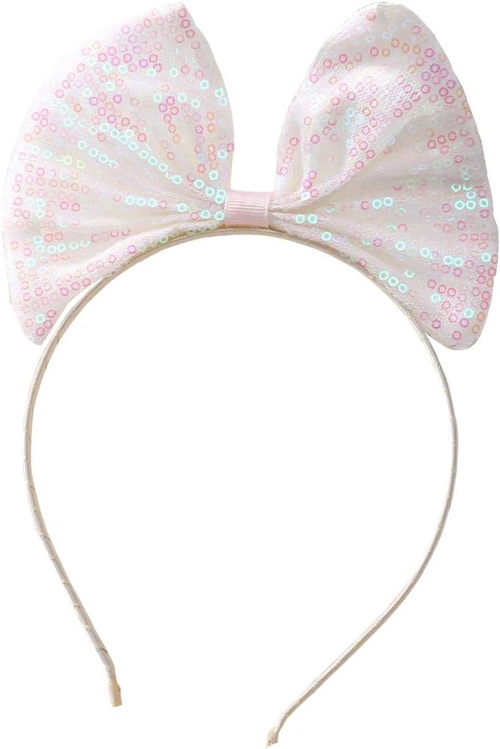 ZADAWERK® Diadema - n.° 980 - lazo centrado con lentejuelas - blanco - tocado - aro de pelo - brillante - para mujeres y niñas