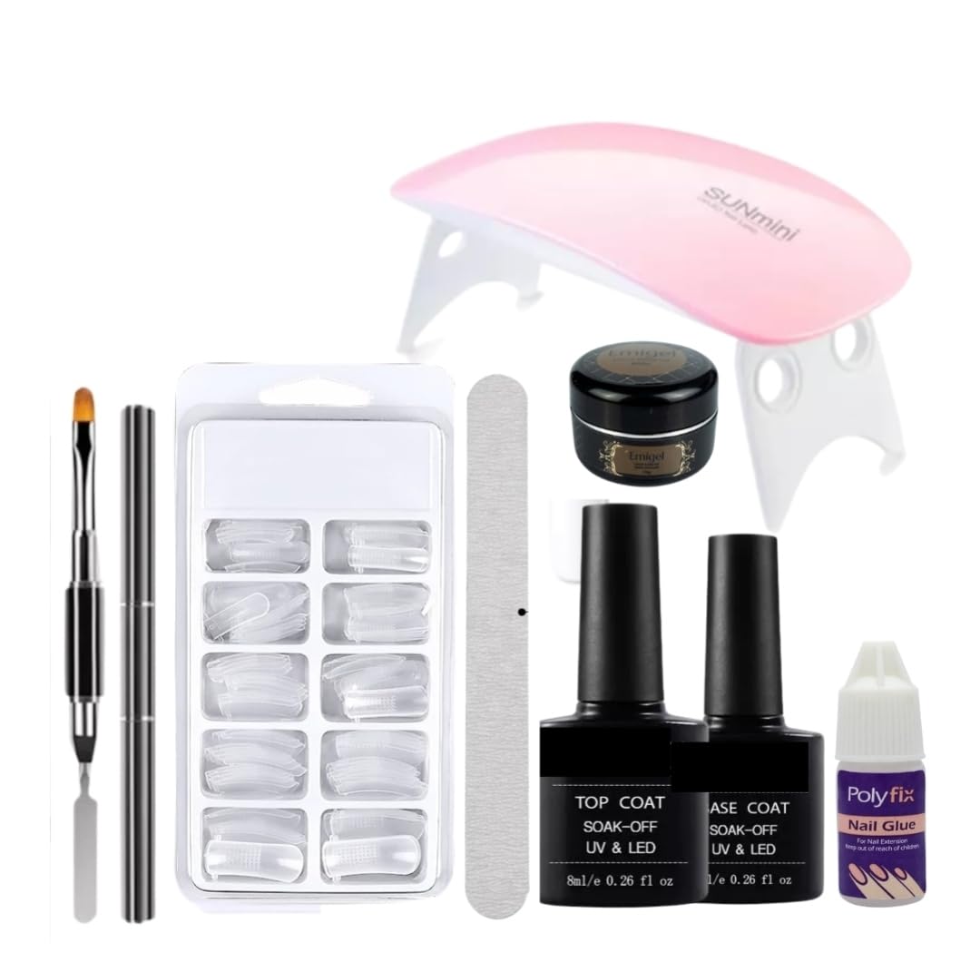 NAIL EXTENSION START UP KIT- MINI UV LAMP,100 NAILS, 1 BUFFER,ONE DUAL ENDED BRUSH WITH SPATULA ,1 TOP COAT- 7.5ML,1 BUILDER GEL ( CLEAR OR PINK),1 BASE COAT- 7.5 ML,1 NAIL GLUE(Startupkit)-image-24