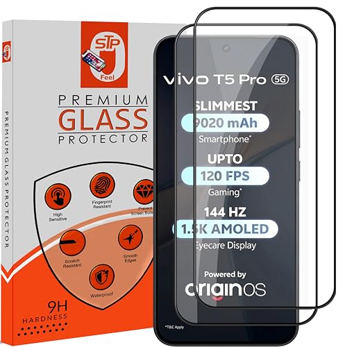 Image of STP FEEL Premium Tempered Glass Screen Protector Guard Compatible For Vivo T5 Pro 5G (6.83 Inch, Pack of 2) | Edge to Edge Coverage With Easy to installation kit for Smartphone