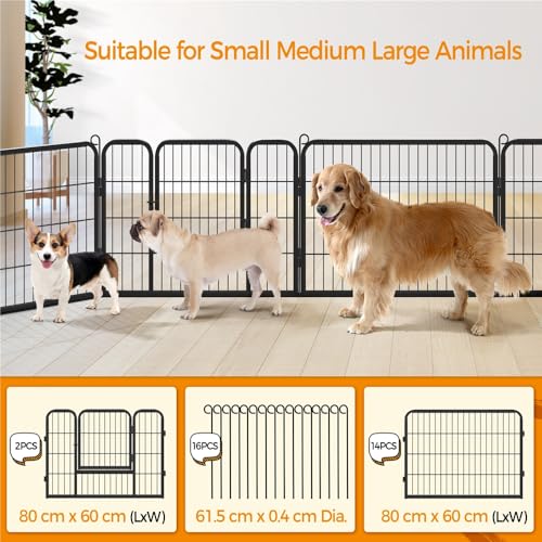 Yaheetech 16-teilig Welpenlaufstall Freigehege mit 2 Türen, Welpenzaun für Hunde je Panel 80 x 60 cm, Schwarz