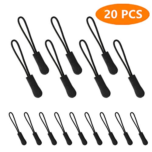 20PCS Zipper Pulls, Hopttreely Black Nylon Cord Zipper Tab Zipper Tags, Durable Zipper