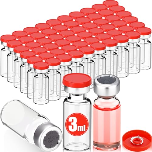 60 Pcs 3ml Sterile Vials Empty Vials for Injection, Red Lid