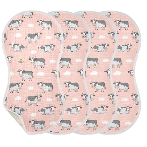 J JOYSAY Cow Bull Cloud Pink Baby Burp Cloths for Boys Girls Large 22''x11'' Cotton 4 Layer Drool Cloths for Drool Unisex one sizex4