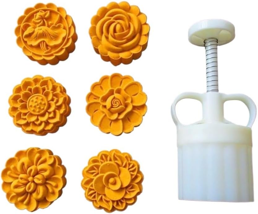 Mooncake Press Molds, Mooncake Mold Press Cookie Stamp 6pcs 75g Moon Cake Mold Set,Mooncake Flower Round Bakeware,Cookie Press DIY Decoration Hand Press Cutter Cake Mold Biscuits Moon Cake Maker