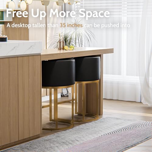 Butaco Moderno de Altura Mostrador 26", Tapizado en Cuero Sintético Negro con Estructura Metálica Dorada miniatura 6
