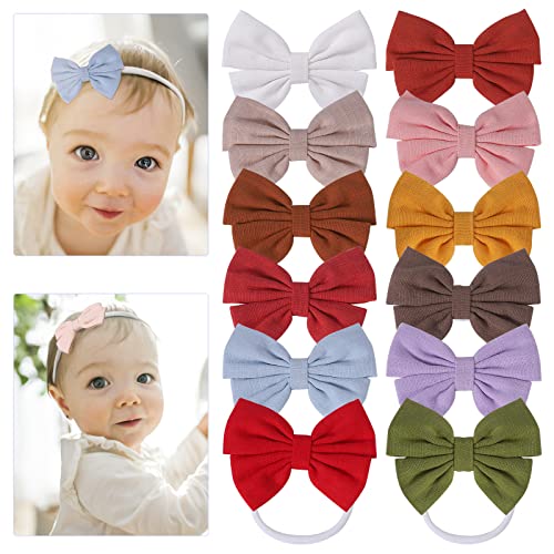 12 PCS Baby Headbands Elastics Hairbands Girls Headbands with Bows Infant Toddler Headwrap Stretchy Hair Bows Hair Accessories for Newborn Infant Toddler Child Hair Accessories