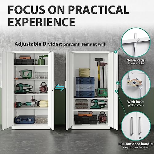 Sisesol Metal Garage Storage Cabinet With Doors And Shelves, 71" Multifunctional Garage Storage Closet Large Garage Locker With Adjustable Shelves & Locking Doors Steel Snapit Storage Tall Cabinet #TOP4