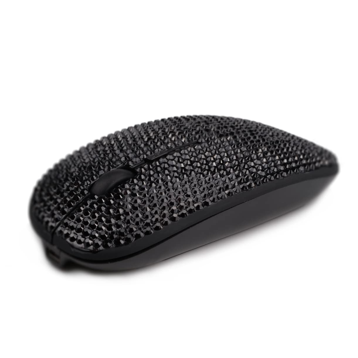 SA@ Luxury Bling Crystal Diamond Rhinestone USB Slimline Flat Wireless Mouse Gift (Black Crystal)