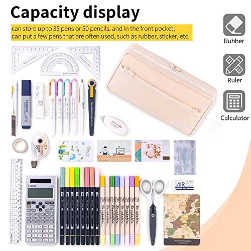 Easthill Big Capacity Pencil Case Pencil Pouch School Supplies For College Students Office Simple Stationery Pencil Holder Bag Teen Girls Women-Beige #TOP2
