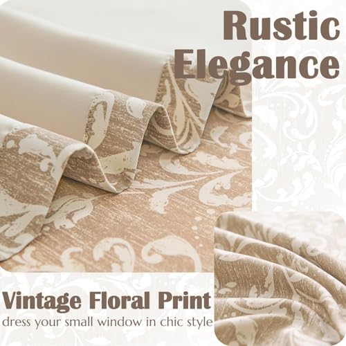 Jinchan Floral Valance Curtain For Kitchen Living Room Farmhouse Vintage Flower Taupe Valance Room Darkening Bedroom Window Treatment Privacy Thermal Insulated Drape Rod Pocket 1 Panel 16 Inch thumb #3