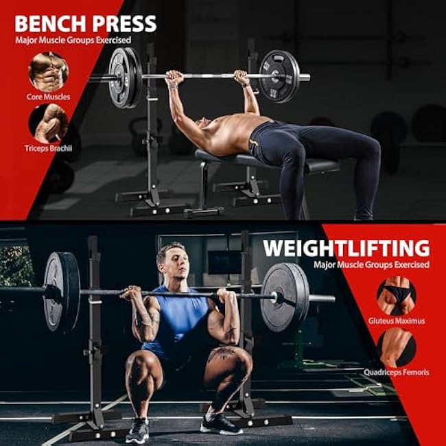 F2C Max Load 550Lbs Pair of Adjustable Squat Rack 41-66 Sturdy Steel Barbell Rack Free Bench Press Stands GYM/Home Gym Portable Dumbbell Racks Stands