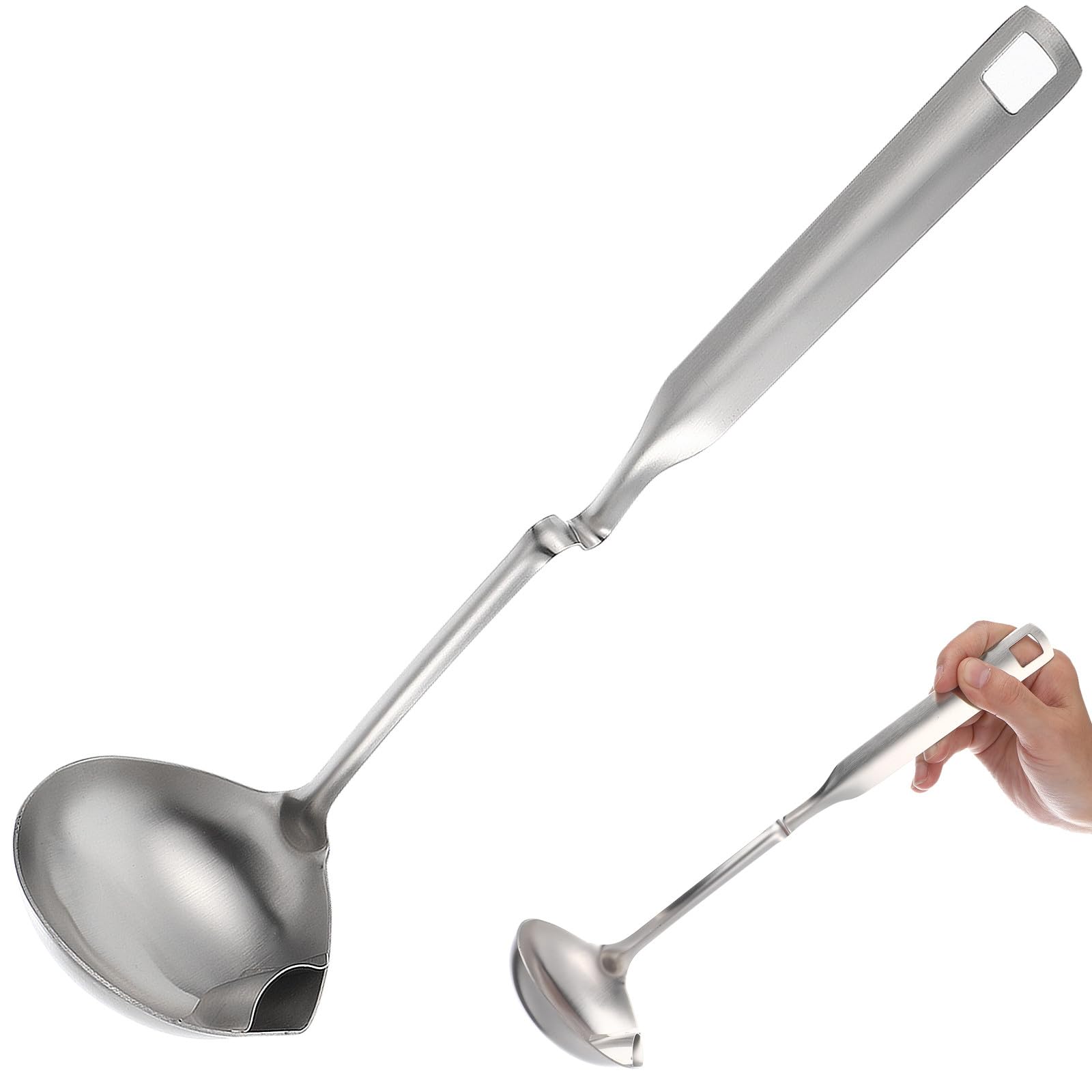 Generic Edelstahl Bowle Schöpfkelle als Ölfilterlöffel und Ölsiebschaufel mit Anti Heißem Griff Spülmaschinenfest für Hot Pot Suppenkelle