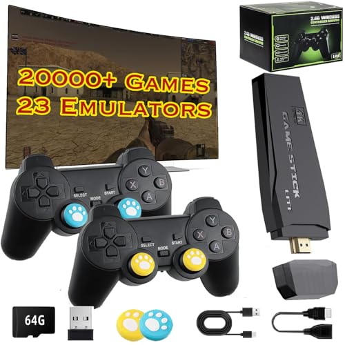 2025 Upgraded Nostalgia Gaming Retro Game Console Stick – 20,000+ Classic Games, 23 Emulators, 64GB, 4K HDMI, Dual 2.4GHz Wireless Controllers, Plug & Play for TV – with Thumb Stick Grip Covers - Image 3