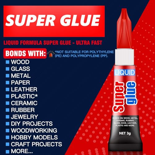 3 gram pack of 12 single use super glue liquid super fast thin amp strong adhesive superglue cyanoacrylate glue for hard plastics diy craft ceramics leather metal etc