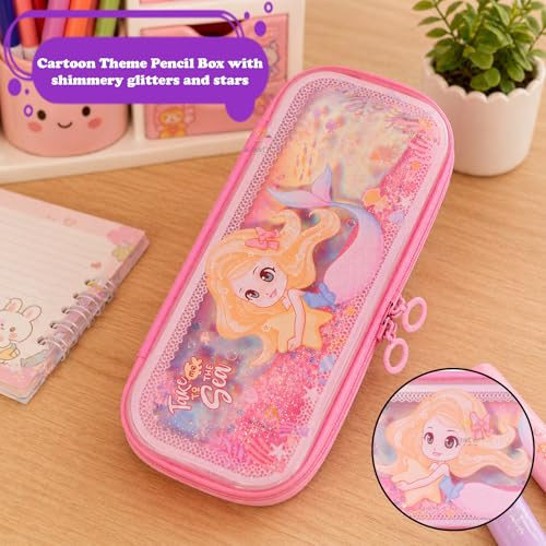 Image of WISHKEY Cartoon Theme Pencil Case Stationery Pouch, Large Capacity Mesh Pencil Pouch, Stylish Zipper Pencil Box with Pen Holder, School Supply Organizer for Students (Pack of 1, Assorted)