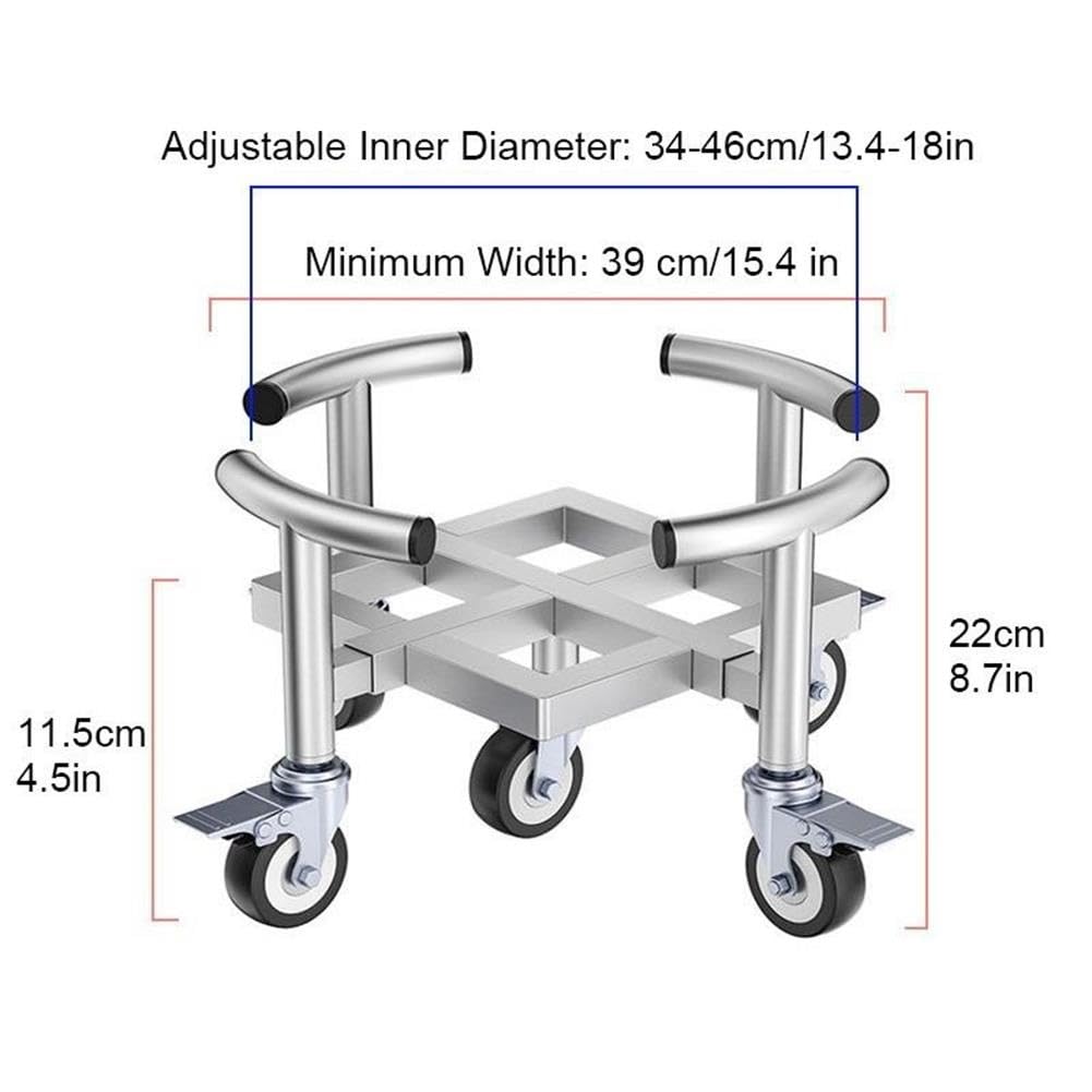 Chariot Porte-Pot Fleurs Réglable Acier Inoxydable, Roulant Robuste