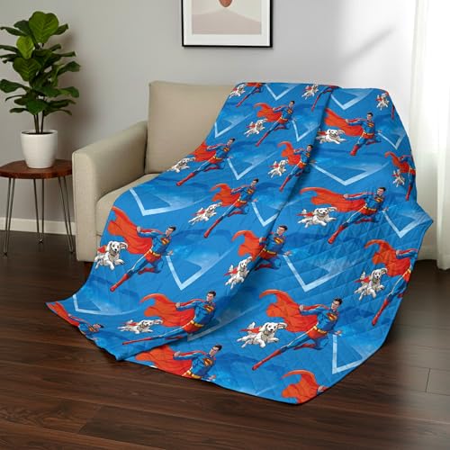 Image of Northwest DC Comics Superman Above Metropolis Reversible Quilted Throw Blanket, Comfy Iconic Throw, Adults Boys Girls, Legendary Superhero Bedding for Bed, or Couch, 60 x 80 inches